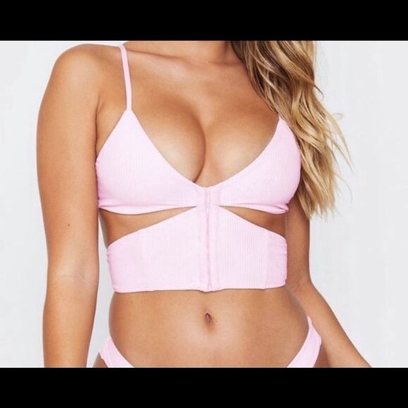 NWT Frankie’s Bikinis Melrose Ribbed Top Rose Water Light Pink Medium TOP ONLY - Picture 3 of 10